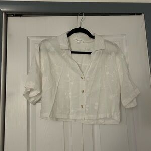 White Floral Embroidered Button Down Crop Top NWOT